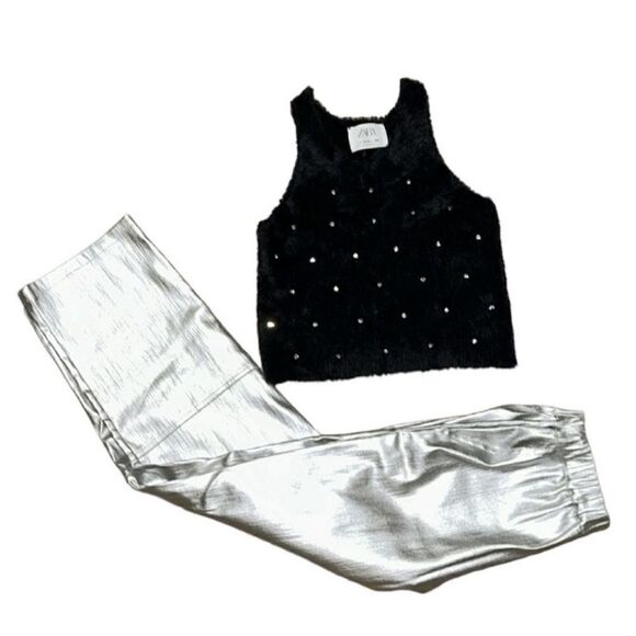 Zara Kids Girls Blue & Silver Pants Set(Size 13-14) - Picture 3 of 13